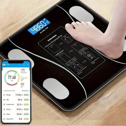 1pc Smart Body Fat Scale, Wireless Digital Bathroom Scale With LED Display, Smart Weight Scale, Digital Weight Scale, Battery-Powered (AAA), Without Battery, Body Composition Analyzer, BMI Scale, Smart Phone Application, Suitable For Dormitory Fat Burning Exercise Fitness Measuring Instrument Electronic Scale, Suitable For Home, Bathroom, Dormitory Use Of Electronic Body Fat Scale