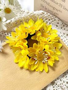 1件装女士新款纯色仿菊花雏菊发圈，适合海滩、夏威夷度假、日常佩戴、丸子头造型、节日、派对、送礼，可作马尾辫发圈、发绳、发圈、发圈、发绳、弹性发带、头饰、发圈、美容家居发饰 - 彩色 - 查看 10