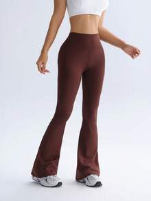 Elegant Winter Flare Pants, Slimming And Lifting, Elongating Leg Lines, Stretchy Fitted Cut, Suitable For Conservative Commuting Wear. Exquisite High-Waisted Design, Shaping And Fitting, Flare Leg Style Elongates Legs. Women's Winter High-Waisted Flare Pants - Brown - View 8