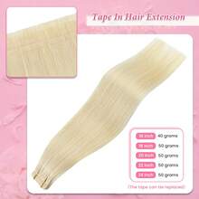 150grams Tape In Hair Extensions Human Hair,#60 Platinum Blonde 16-26inch,20Pcs/50Grams,100% Brazilian Remy Tape Ins Real Human Hair Extension,Christmas Birthday Gift For Women, Perfect For Daily Party & Wedding Use, 4-5 Packs To Add Length & Volume - S60 - 查看 2