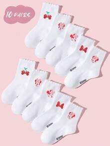 Disney 1/5/10双装春夏儿童/女童蕾丝袜，可爱卡通米奇/米妮图案，时尚柔软透气，适合返校、校园、运动、课堂、新学期等场合，学生适用。 - 彩色 - 查看 6