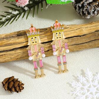 Vintage Gothic Nutcracker Soldier Pendant Earrings, Inlaid With Shiny Rhinestones - Hypoallergenic 925 Sterling Silver Earrings, Nickel-Free, Suitable For Daily Wear And Special Occasions