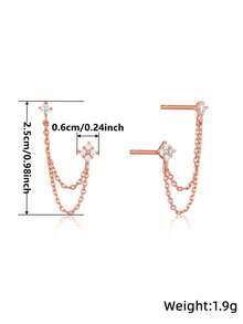 1 Đôi bông tai hình giọt nước đính đá Cubic Zirconia, Quà tặng cho nữ, Trang sức cưới - Hoa hồng vàng - Xem 6