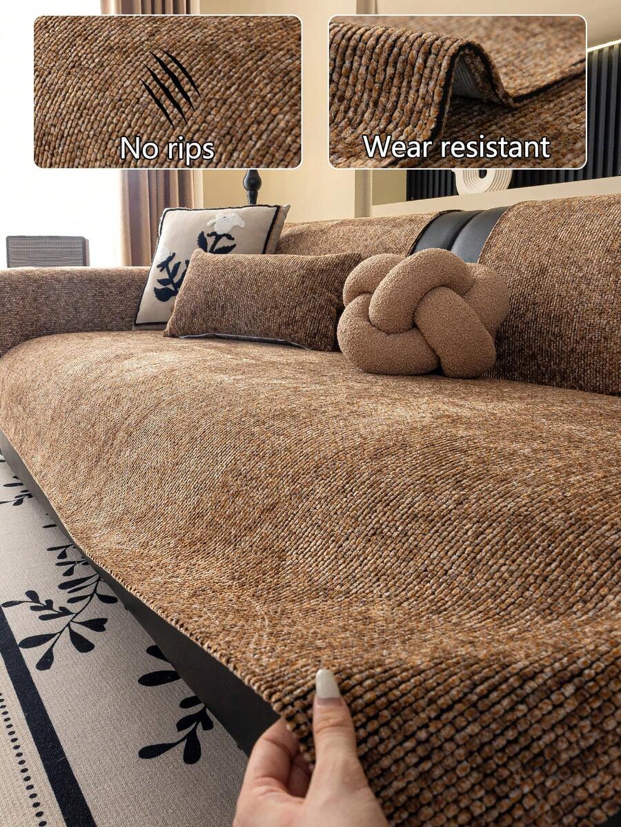 1pc All-Season Sofa Cushion Cover, Modern Minimalist Anti-Slip Sofa Seat Pad, Dust-Proof & Washable Sofa Slipcover, Brown Fashionable Soft Non-Fading Non-Shedding Bedroom Decor Pet-Friendly Protector, Adjustable For Corner Sofa, Bedroom, Office, Living Room Combo Furniture, 1/2/3/4 Seater Sofa