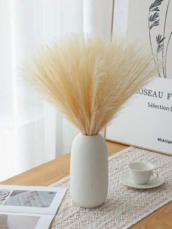 40支/30支/25支/15支/20支/10支/5支装米色人造蒲苇草，高52厘米/20.47英寸。稻草人造型，高大蓬松的丝绸人造蒲苇花，由芦苇制成。芦苇草人造植物，波西米亚风格装饰，婚礼派对装饰，花园装饰，房间装饰，家居装饰，秋季装饰，卧室装饰，婚礼装饰，万圣节装饰，仿真植物，客厅装饰。
