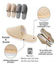 10只/5只/3只/1双装SPA拖鞋，防滑一次性拖鞋，可水洗重复使用，男女通用，适用于家庭、室内、浴室、卧室、酒店、新娘送礼会、返校季等场合