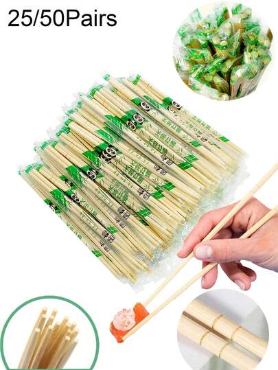 25/50 Đôi Đũa Tre Dùng Một Lần, Đũa Tre Dùng Một Lần Có Tay Cầm Tách Biệt, Đóng Gói Riêng Biệt, Hình Tròn Nhỏ, Thiết Kế Chống Trơn Trượt, Vệ Sinh & Di Động, Dễ Sử Dụng Và Vệ Sinh, Gỗ Tre Dùng Cho Mì, Sushi, Đồ Ăn Châu Á, Mang Đi, Nhà Bếp