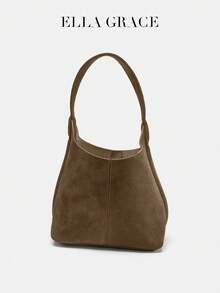 ELLA GRACE- Premium Brown Leather Mini Bucket Bag,Dark Brown ,Clip Closure-Elegant & Practical For Daily And Casual Use - Brown - View 4