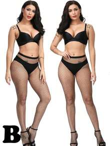 Women's Sexy Fishinet Tights, For Daily Life, High Waisted Mesh Pantyhose, Slim Fit, Comfortable, Suitable For All Seasons, Dates, Parties, Dances, Fashion, Personalized, Sexy, Versatile  Fabric    Hollow Out - màu đen - Xem 3