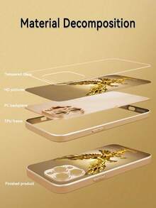1pc Customizable Personalized Text & Gold Luxury Crystal Eagle Design Tempered Glass Phone Case, Compatible With IPhone 17 Pro Max/17 Air/16 Plus/15/17/13/12/11/XS Max/6 7 8 Plus, S25 Edge/S20/24 Plus/S23 FE/S21 Ultra, Fashion High-Definition Printing, Best Gift For Friends, Classmates, Girlfriends, Brothers, Family - Gold - View 5