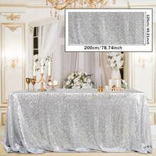 49英寸 x 79英寸银色亮片桌布，长方形银色闪光桌布，适用于圣诞节、万圣节、婚礼 - 銀色 - 查看 3