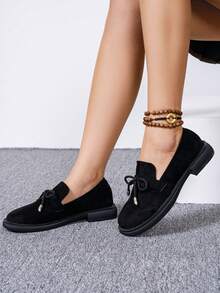 New Thick Sole Bow Tie Loafers For Women, Spring/Autumn Fashion Lace-Up Chunky Heel Comfortable Casual British Style Oxfords