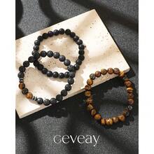 Mens Natural Stone Beaded Bracelets 8MM Stretch Adjustable Tiger Eye, Matte Agate, Lava Rock Beaded Bracelet Set For Men Gifts,3 - 3 - 查看 7