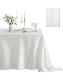 1件优雅香槟色桌布，长方形桌布，适用于婚礼装饰，可水洗重复使用，高品质涤纶缎面质感，适合婚礼、生日、餐厅、家庭聚会、户外派对等场合，可用作桌布、餐桌装饰和派对桌布。