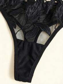 Christmas Lingerie Ladies' Charming, Sexy And Romantic Transparent Lace Set With Blue Flower Embroidery - màu đen - Xem 4