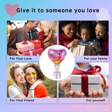 Sterling Silver Charm Love Bow Happy Birthday Blue Beads Charm Pendant Ball Suitable For Bracelets DIY Women's Jewelry - 銀色-SCY6466 - 查看 17