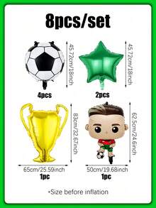 8 件套足球生日派对气球套装，包括 18 英寸铝箔足球气球、绿色五角星气球、金色奖杯气球，适用于足球比赛、生日派对装饰、足球主题派对、家居装饰、摄影道具、足球比赛道具 - 彩色 - 查看 9