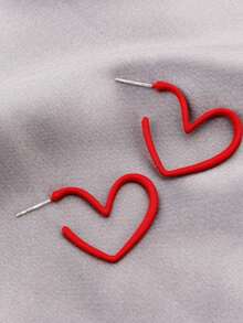 1 Pair Minimalist Solid Color Heart Geometric Earrings, Korean Style, Suitable For Valentine's Day - Red - View 2