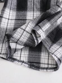 Young Boy Casual Plaid Print Patchwork Button Hooded Shirt And Sweatpants Set