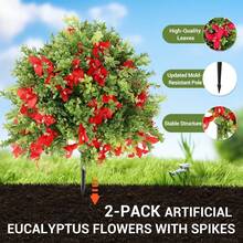Tzou 2Pcs 2FT Artificial Bougainvillea Trees With Flowers, Realistic Faux Plants With Ground Spikes For Outdoor Garden, Porch, Patio Decor - 紅色 - 查看 2