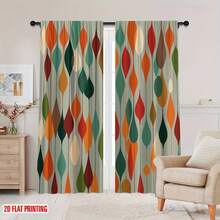 2pcs Mid-Century Modern Curtains - Blackout Window Drapes With Green, Orange, Red, Brown, Beige, White, Black - Light Blocking Privacy Window Treatments For Living Room, Bedroom, Office, Kitchen - Machine Washable Polyester Window Curtains - Easy Installation With Rod Pocket Hanging, Room Divider, Contemporary Design, Durable Fabric, Home Decorators, 2D Flat, Mid Century Modern Curtain, Bedroom Patterned Curtain With Abstract, Retro Blackout Curtain, Fabric Curtain, Curtain Orange - 彩色 - 查看 4