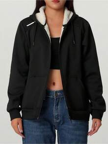 Sudadera térmica a prueba de viento para mujer - Sudadera con capucha para correr en invierno con bolsillos para senderismo y entrenamiento