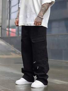 1pc Men's Multi-Zip Casual Cargo Pants, Loose Fit, Suitable For Beach, Daily Commute, Sports, Outdoor, All Seasons (Spring, Summer, Autumn, Winter). Fashion Streetwear Style, Boyfriend/Husband Gift, Anniversary Gift, Fall - Black - View 4