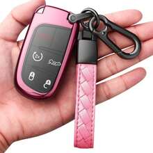 Compatible With Jeep Key Fob Cover With Leather Keychain Soft TPU Protection Key Case For Grand Cherokee Renegade Chrysler 200 300 Dodge RAM Durango Challenger Journey Dart Fiat Smart Key,Black - ColorD - 查看 1