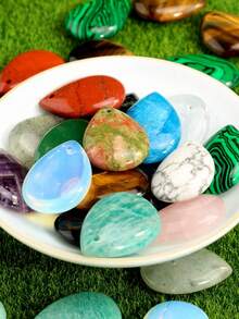 2pcs Natural Stone Water Drop Shaped Pendant DIY Jewelry Making Accessories, Amethyst & Lapis Lazuli & Blue Limestone Pendant - Multicolor - View 2