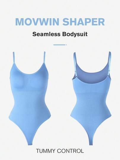 1pc Women's Seamless Shapewear Bodysuit, Thong Bottom, Body Shaping, Tummy Control, Slimming Tight Fit Bodysuit, Waist Trainer, Light Blue