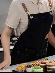 防水帆布围裙，带口袋 - 男女通用涤纶混纺可调节厨师围裙，适用于厨房、餐厅、咖啡馆 | 采用耐用、防污防油的编织面料，配有可调节肩带 - 彩色 - 查看 8