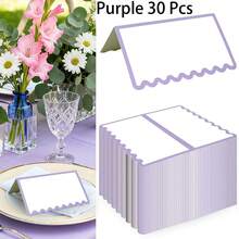 15/30 Pcs Scalloped Seat Cards, 2 X 3.5 Inch Blank Tente Place Cards, Paper Material Seat Assignment Label Card, Name Cardstock, Table Post Cards, Table Cards Label For Birthday Party Wedding Setting(Pink & Green & Purple & Black Available) - Multicolor - View 15