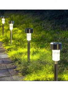 Luces solares para jardín, paquete de 10 luces solares, luces de estaca para jardín, luces LED impermeables para caminos, luces solares, ideales para pasarelas, césped, patios, jardines, piscinas - Blanco - Ver 10