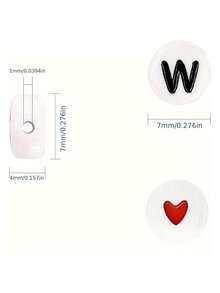 1000/500/200颗心形字母珠，亚克力字母珠，7x4毫米，适合DIY手链和首饰制作，时尚主题合成吊坠，无金属镀层 - 彩色 - 查看 2