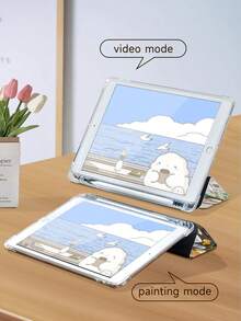 Cute Patchwork Pattern Tablet Protective Case, Suitable Compatible With Ipad 9.7/10.2/10.5/10.9/12.9/Pro 11 (10th Gen), Galaxy Tab S6 Lite 10.4 Inch, Kindle Paperwhite (12th Gen, 2024 Release), Kindle (11th Gen, 2022 Release), Soft Shock-Proof, Smart Stand/Auto Wake/Sleep Function - Multicolor - View 7