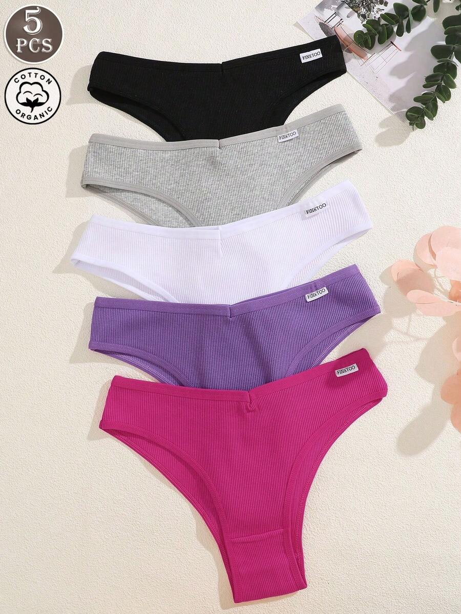 5 件装 女士罗纹透气低腰性感比基尼内裤 - 彩色 - 查看 1