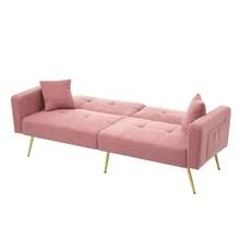 Optional Multicolour Sofa Bed With Sleeping Function, Adjustable Angle, Gold Legs With Cushions And Side Storage Pockets. - Pink - View 4