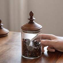 Black Walnut Lid Coffee Bean Storage Canister, Glass Storage Jar With Wooden Lid, Airtight, Moisture-Proof, Sealed Storage Jar, High Borosilicate Glass Jar, Kitchen Storage Canister, Food Storage Jar, Suitable For Coffee Beans, Peanuts, Soybeans, Mung Beans, Brown Sugar, Storage - Multicolor - View 5