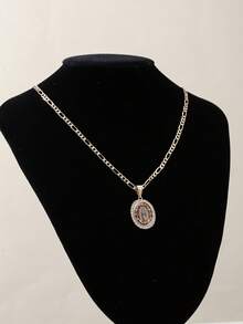 1pc Vintage Religious Style Micro-Inlaid Zirconia Virgin Mary Oval Pendant Niche Luxury Jewelry, Suitable For Daily, Party, And Religious Occasions - Gold - View 7