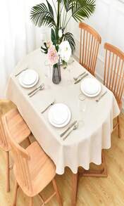 Faux Linen Oval Tablecloth Farmhouse Waterproof Neutral Table Cloth Washable Table Cover For Indoor Outdoor Home Kitchen Dinning Room Banquet 60 X 84 Inch - MàuH - Xem 2