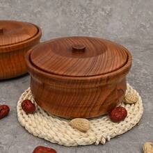 手工枣木带盖水果碗 方便面碗 炒饭碗 果盘 春卷 零食 干果 甜品碗 沙拉碗 带可调节腰环