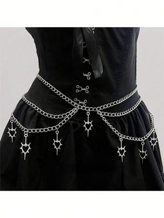 Punk Goth Steampunk Pentagram Waist Chain, JK Accessory Skirt Chain, Subculture Waist Belt, Y2K