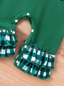 1pc Toddler Girls' Cute Fresh Floral Peter Pan Collar Long Sleeve Romper, Clover Design, Spring/Autumn - Green - View 6