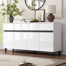 White Sideboard, Drawers, Gold Handles, Gold Legs, Smooth Drawer Slides, 140*35*76cm, Dining Room Sideboard, Kitchen Cabinet, Storage Cabinet, Lift Drawers, Chest Of Drawers