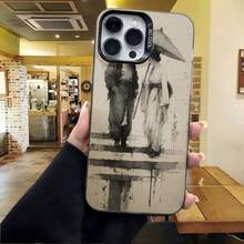 Cubierta de teléfono con diseño abstracto gris y negro para iPhone 14 Pro Max con texto 8000L estilo artístico para uso diario en cafeterías - Blanco - Ver 4