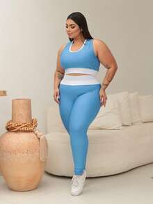 Women's Plus Size Tie-Dye Fitness Fashion Gym Set - Màu xanh lam - Xem 4