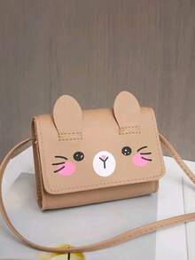 1pc PU Leather Mini Cartoon Shoulder Bag, Mini Crossbody Bag, Coin Purse - Khaki - View 4