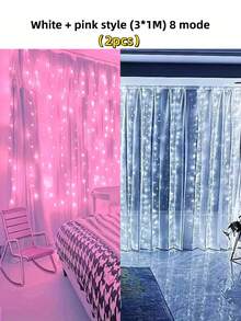 1条300/200/100 LED窗帘灯串，带遥控器，8种模式，尺寸298.7*298.7/201/100厘米，USB供电，USB连接方便，金属窗帘灯装饰，卧室照明 - 白色 - 查看 8