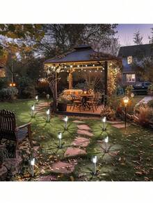 Luces solares para jardín, paquete de 10 luces solares, luces de estaca para jardín, luces LED impermeables para caminos, luces solares, ideales para pasarelas, césped, patios, jardines, piscinas - Blanco - Ver 4