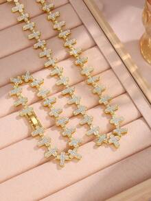 2pcs Fashionable & Versatile Fully Rhinestone Clover Necklace & Bracelet Jewelry Set, Suitable For Men And Women Everyday Wear - Bracelet Set - View 6